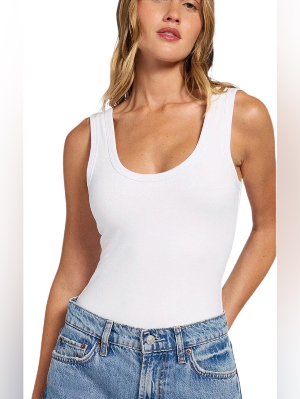 Nuuds White Scoop Neck Tank Bodysuit Size M